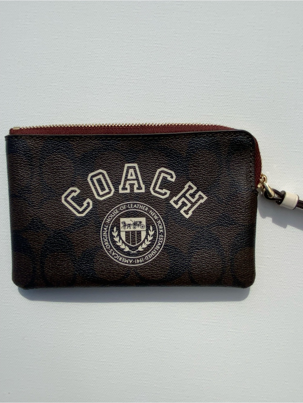 Coach Dark Brown Signature Zip Card Wristlet